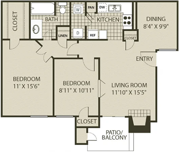 Two Bedroom / One Bath -874 Sq.Ft.*